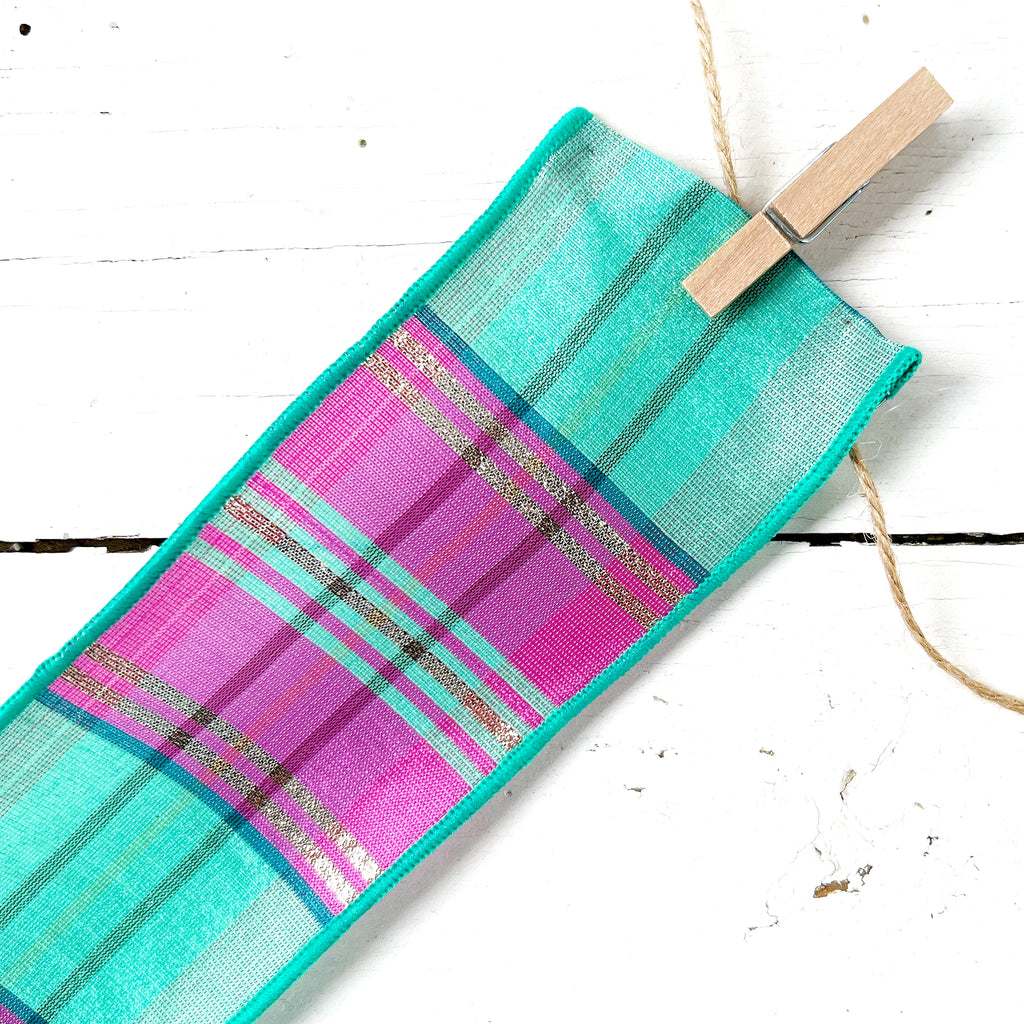 Designer D Stevens Pink Blue Plaid Wired Ribbon 