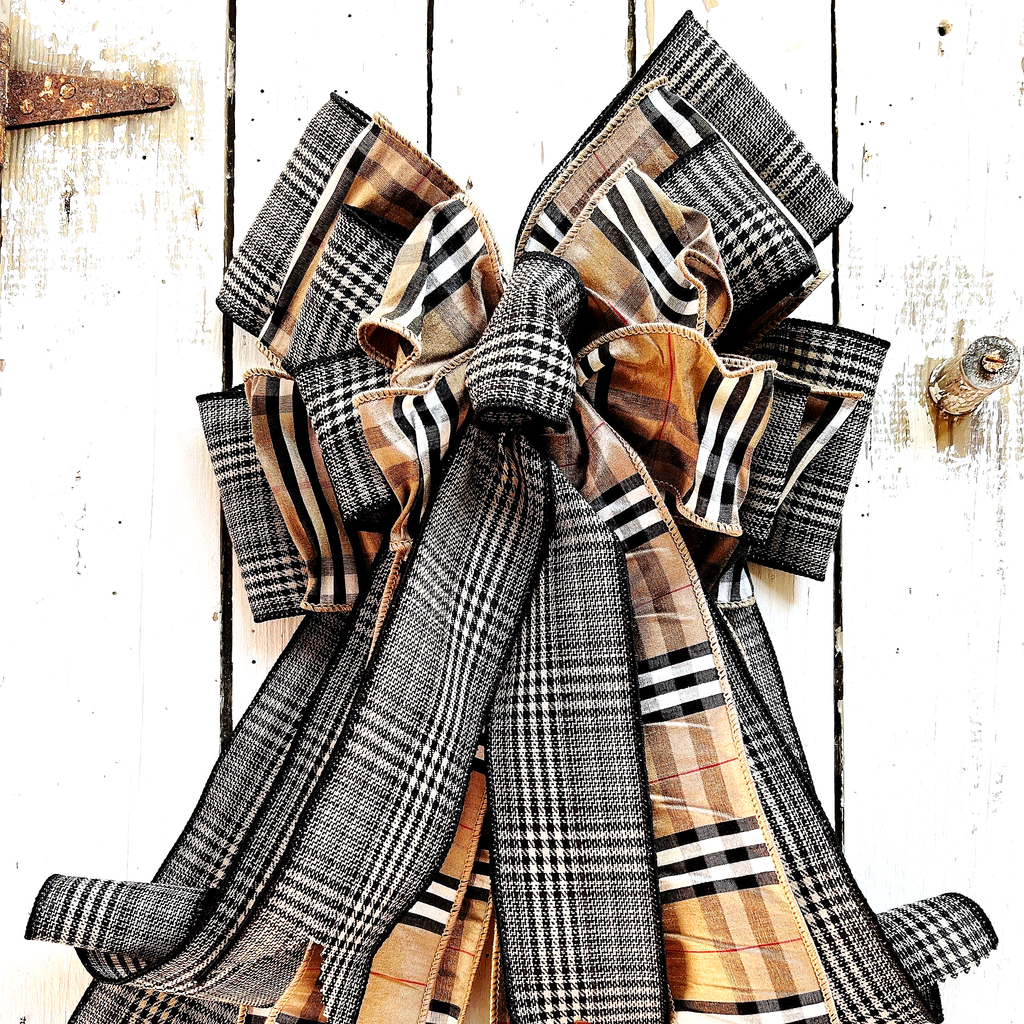 Farmhouse Oversized Plaid Bow For Wreaths And Lanterns