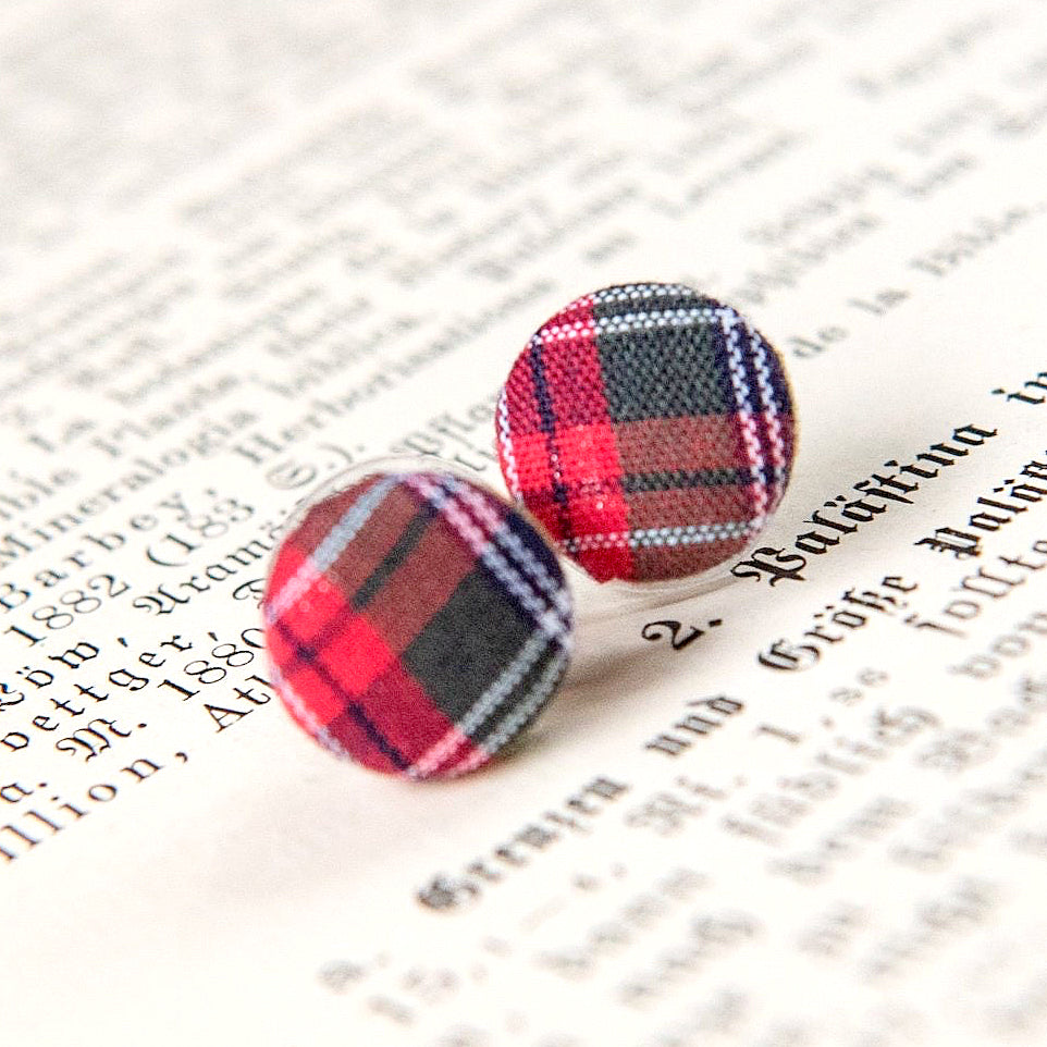 Earring Studs - Red Blue Plaid Tartan Stud Earrings 