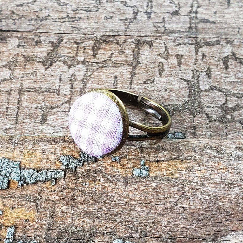 Rings - Adjustable Gingham Plaid Button Ring