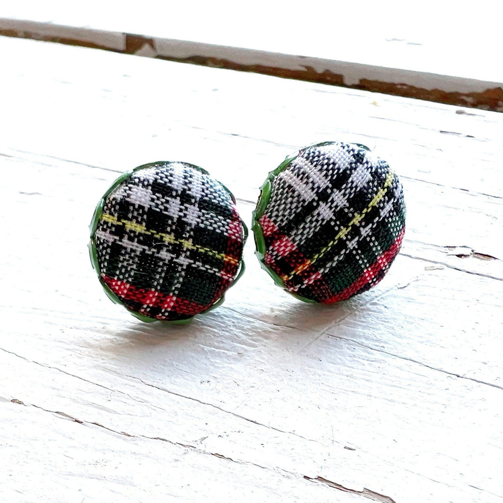 Scalloped Tartan Plaid Stud Earrings - Set Of 6 Choices