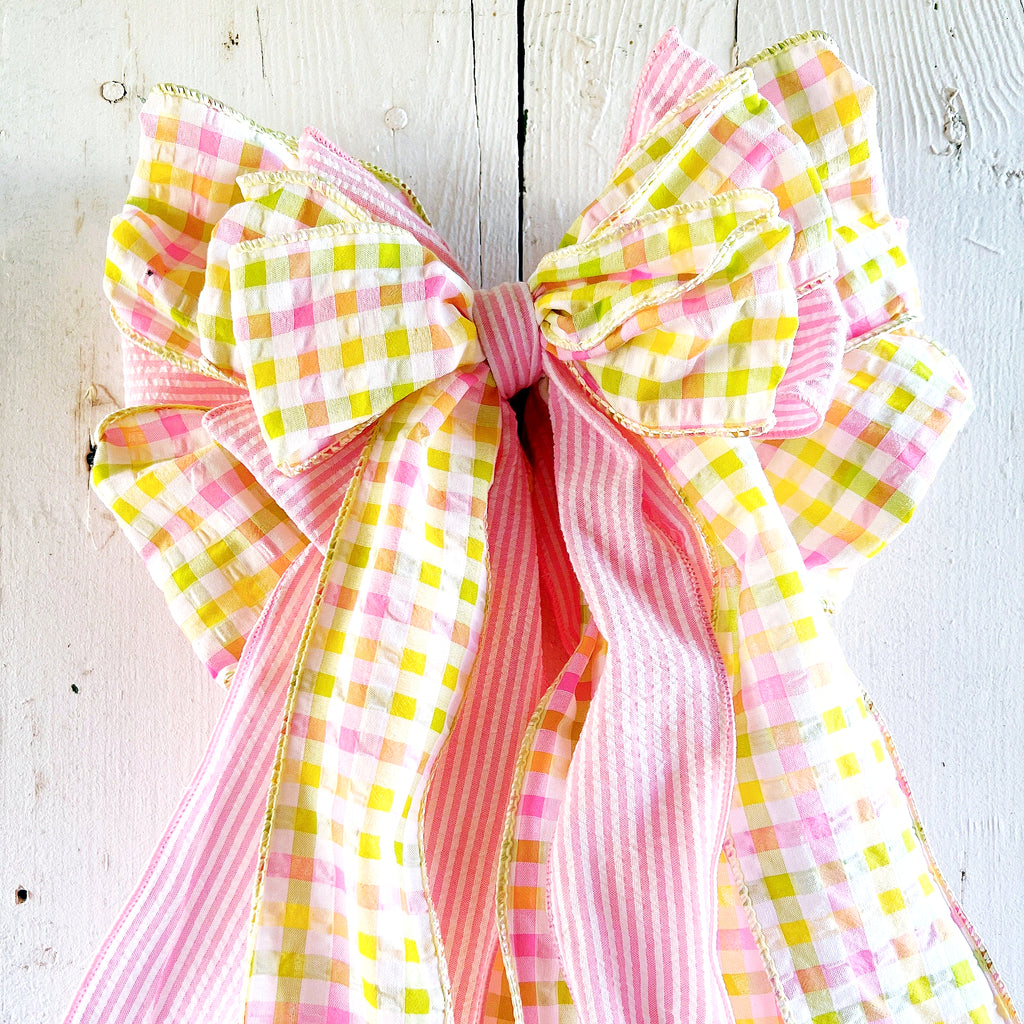 Oversized Bows - Large Seersucker And Plaid Easter Bow 