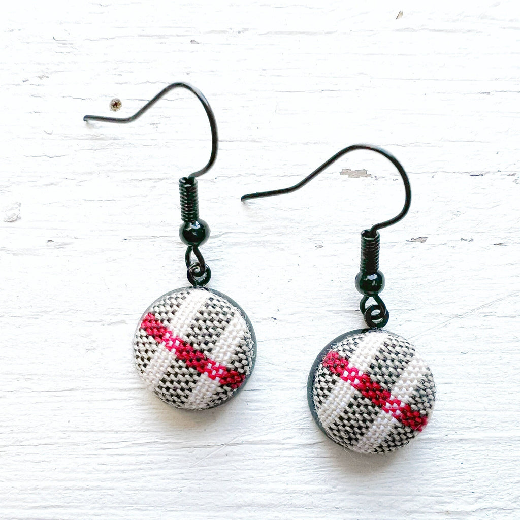 Wire Drop Earrings - Brown Plaid Wire Drop Earrings