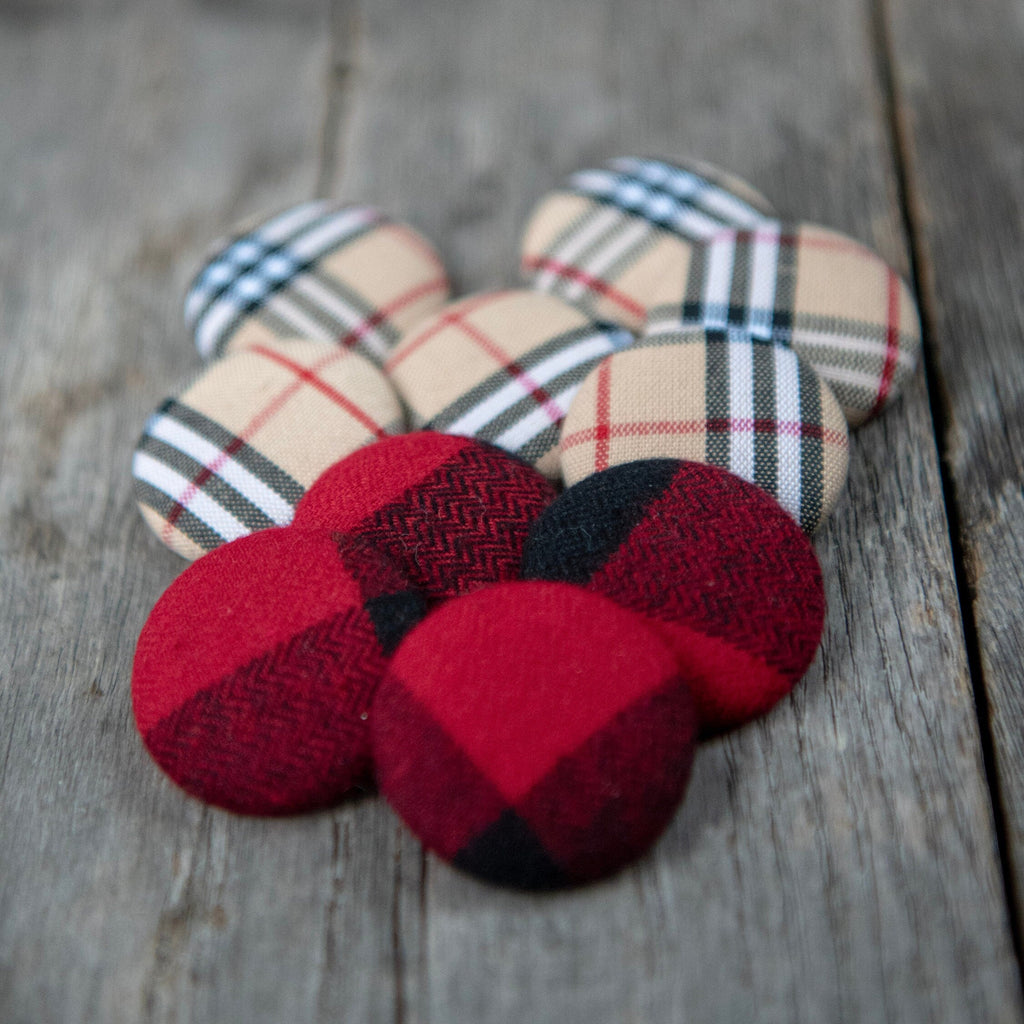 Handcrafted Brown Check And Red Buffalo Plaid Buttons