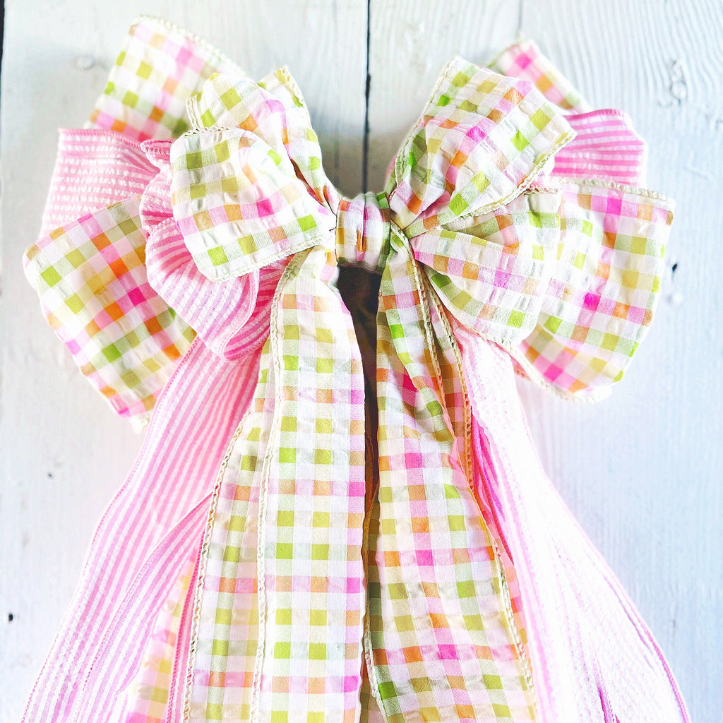 Oversized Bows - Large Seersucker And Plaid Easter Bow