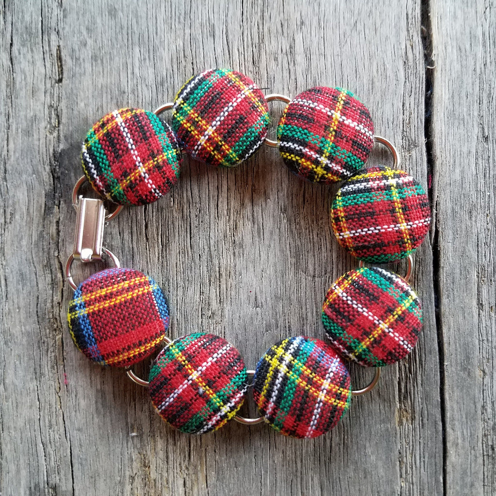 Bracelets - Christmas Tartan Plaid Statement Bracelet