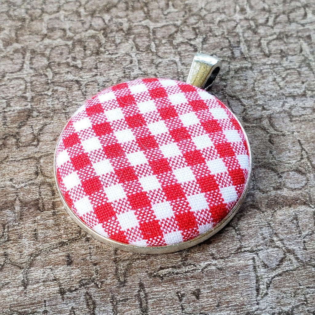 Gingham Plaid Circle Pendant Necklace