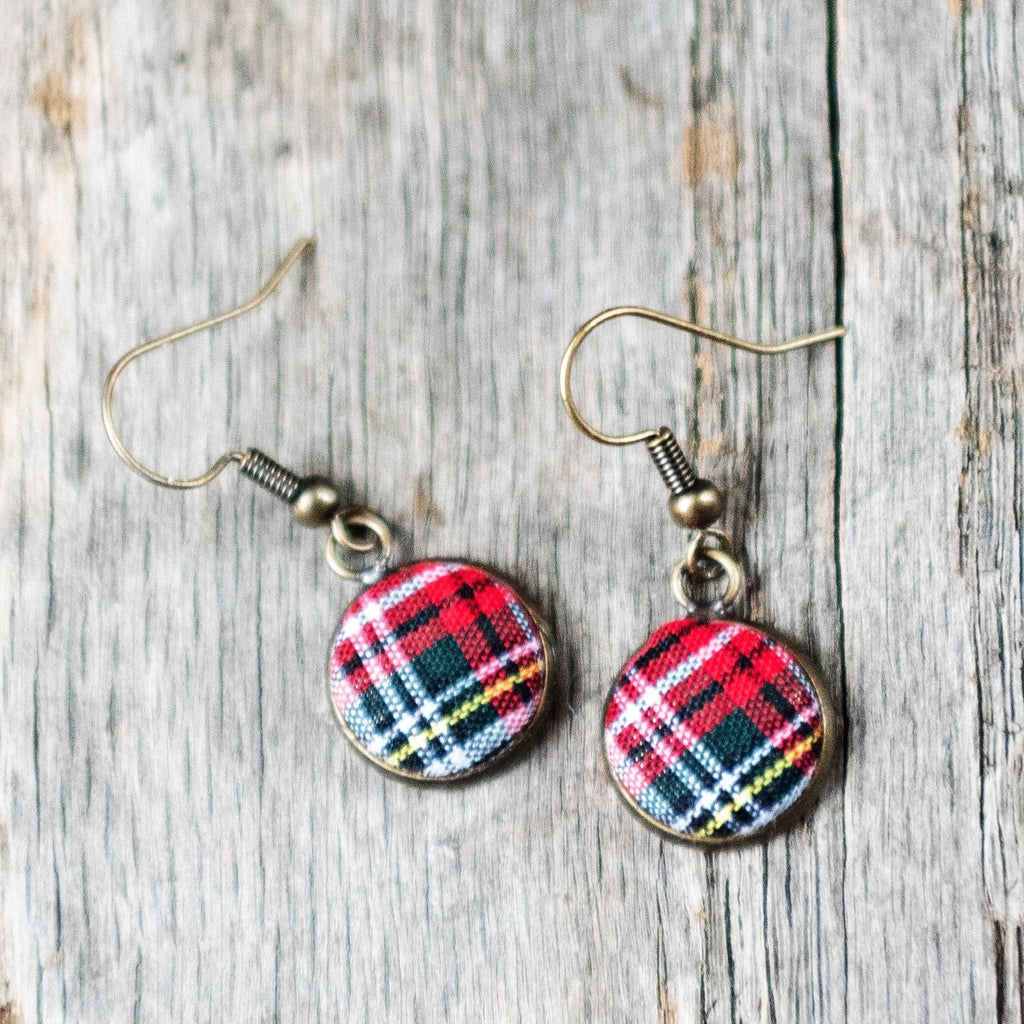 Wire Drop Earrings - Stewart Tartan Plaid Earrings