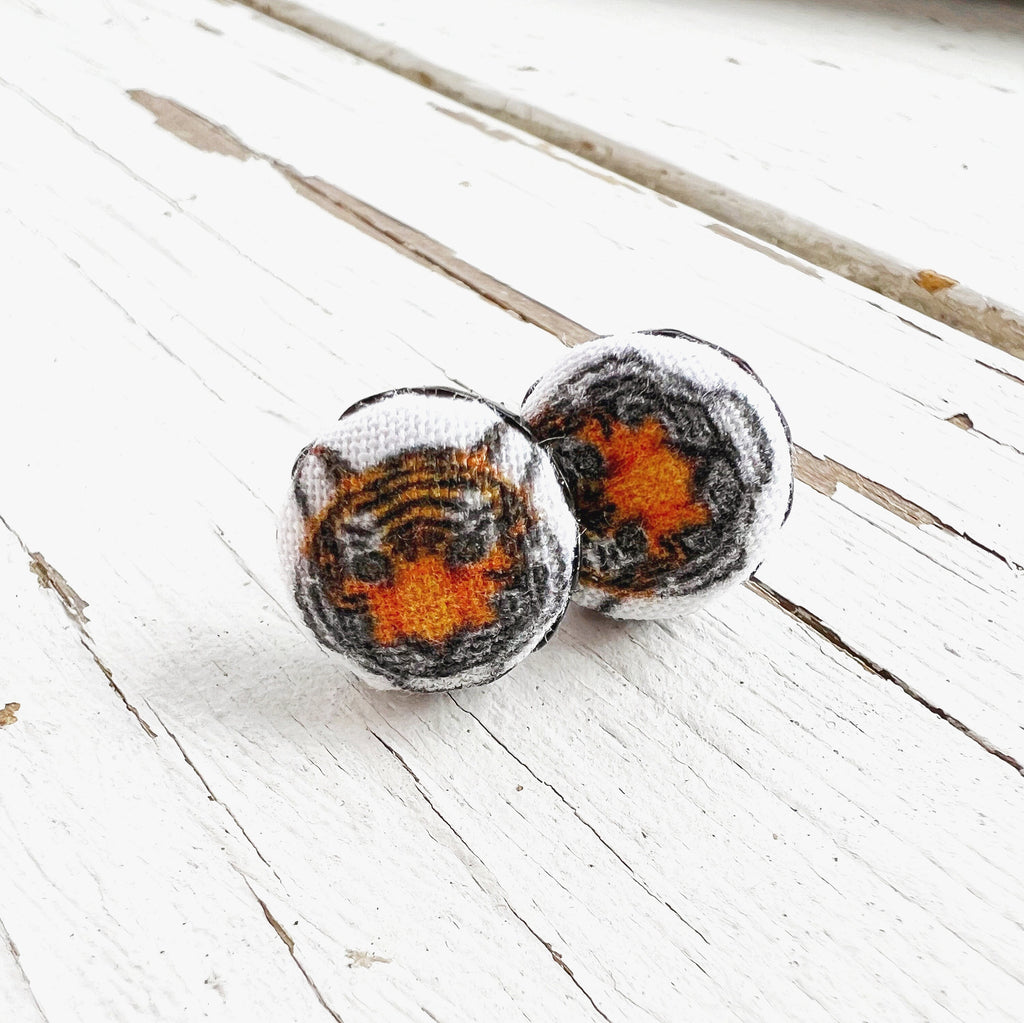 Football Tiger Face Scalloped Stud Earrings