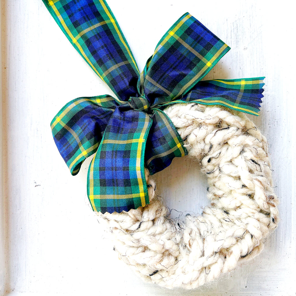 Knit Wreath Ornaments - Handmade Tartan Wreath Ornament 