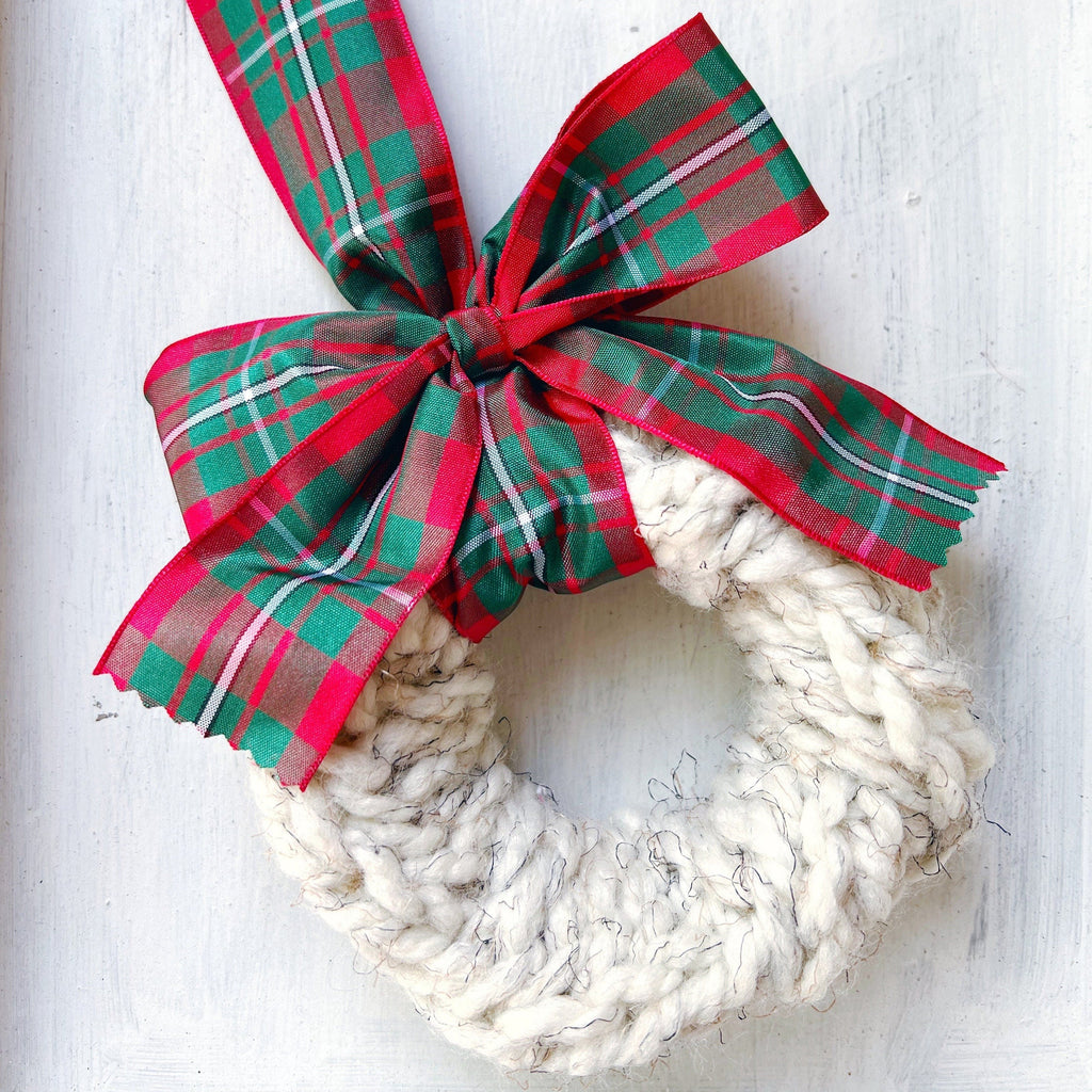 Scottish Plaid Hand Knit Wreath Ornament