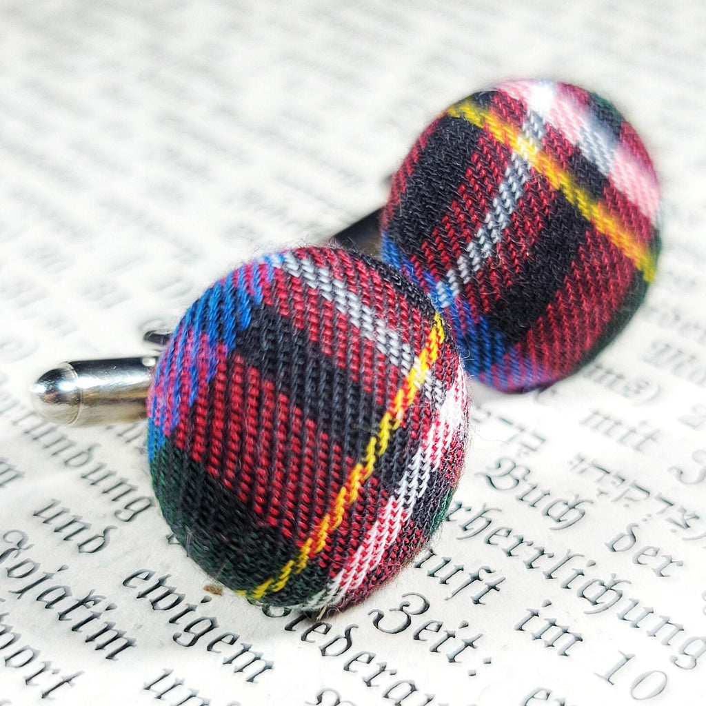 Gold Mens Cufflinks - Multi Tartan Fabric Cufflinks