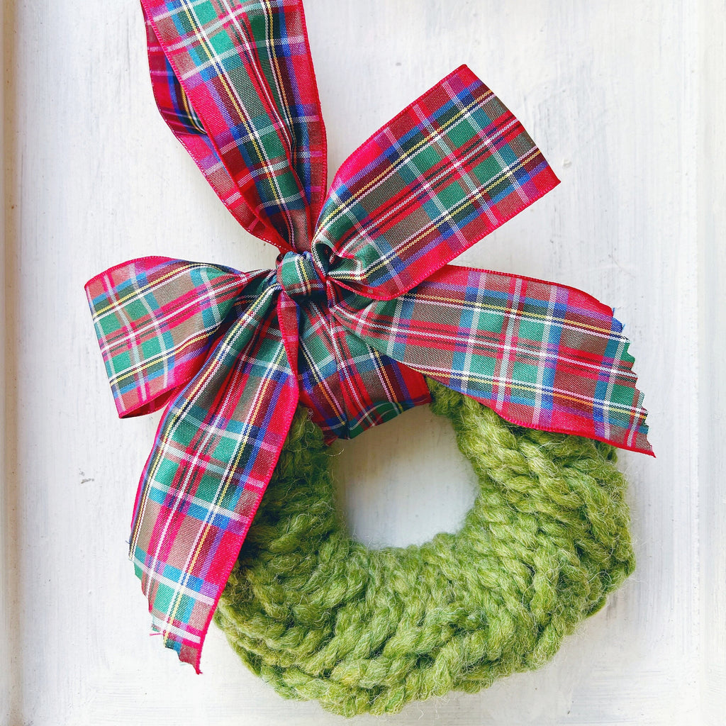 Knit Wreath Ornaments - Knit Plaid Wreath Christmas Ornament