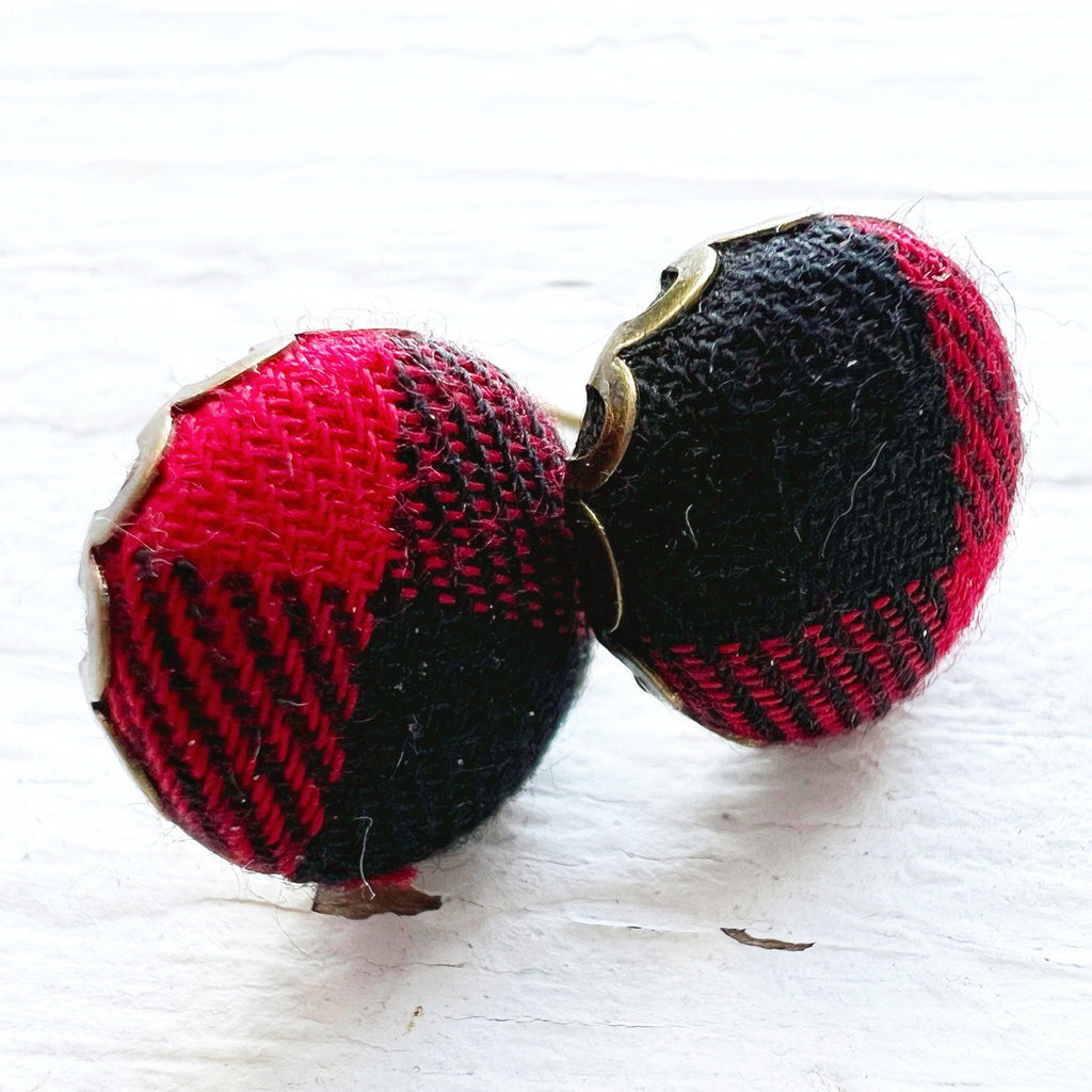 Scalloped Earrings - Buffalo Plaid Tartan Stud Earrings