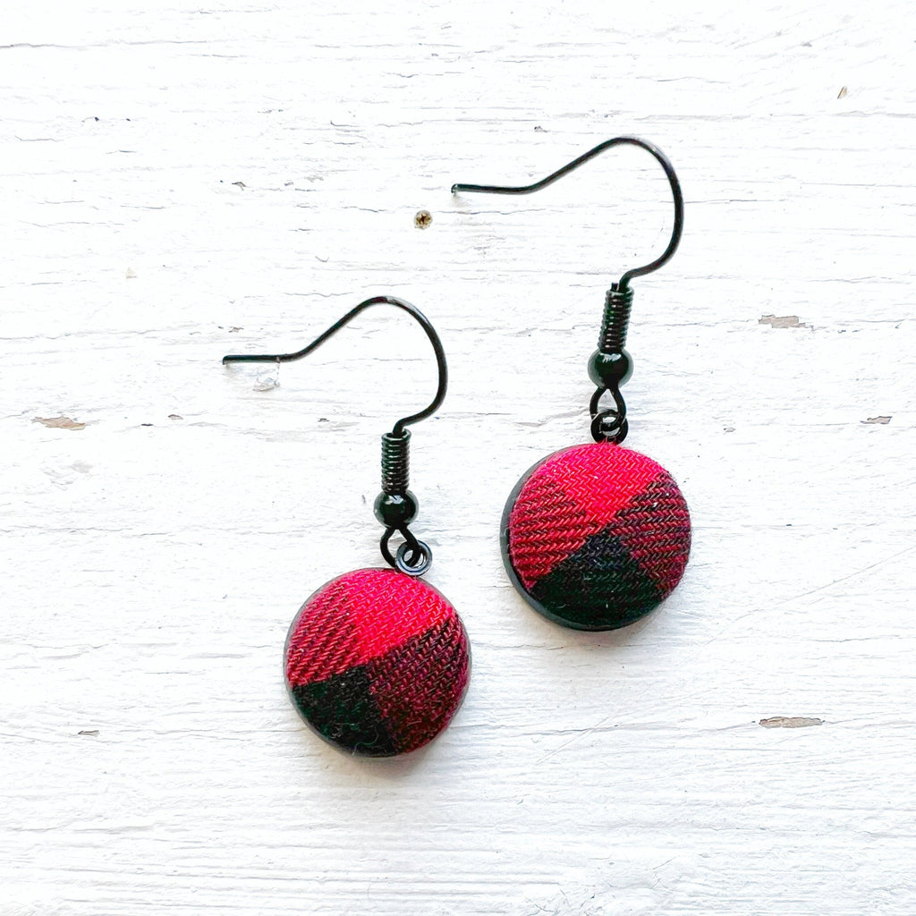 Wire Drop Earrings - Buffalo Plaid Dangle Earrings 