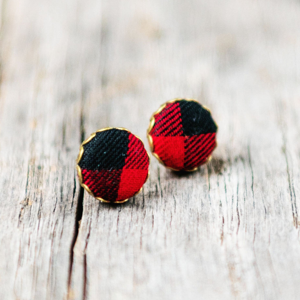 Scalloped Earrings - Scalloped Plaid Stud Earrings