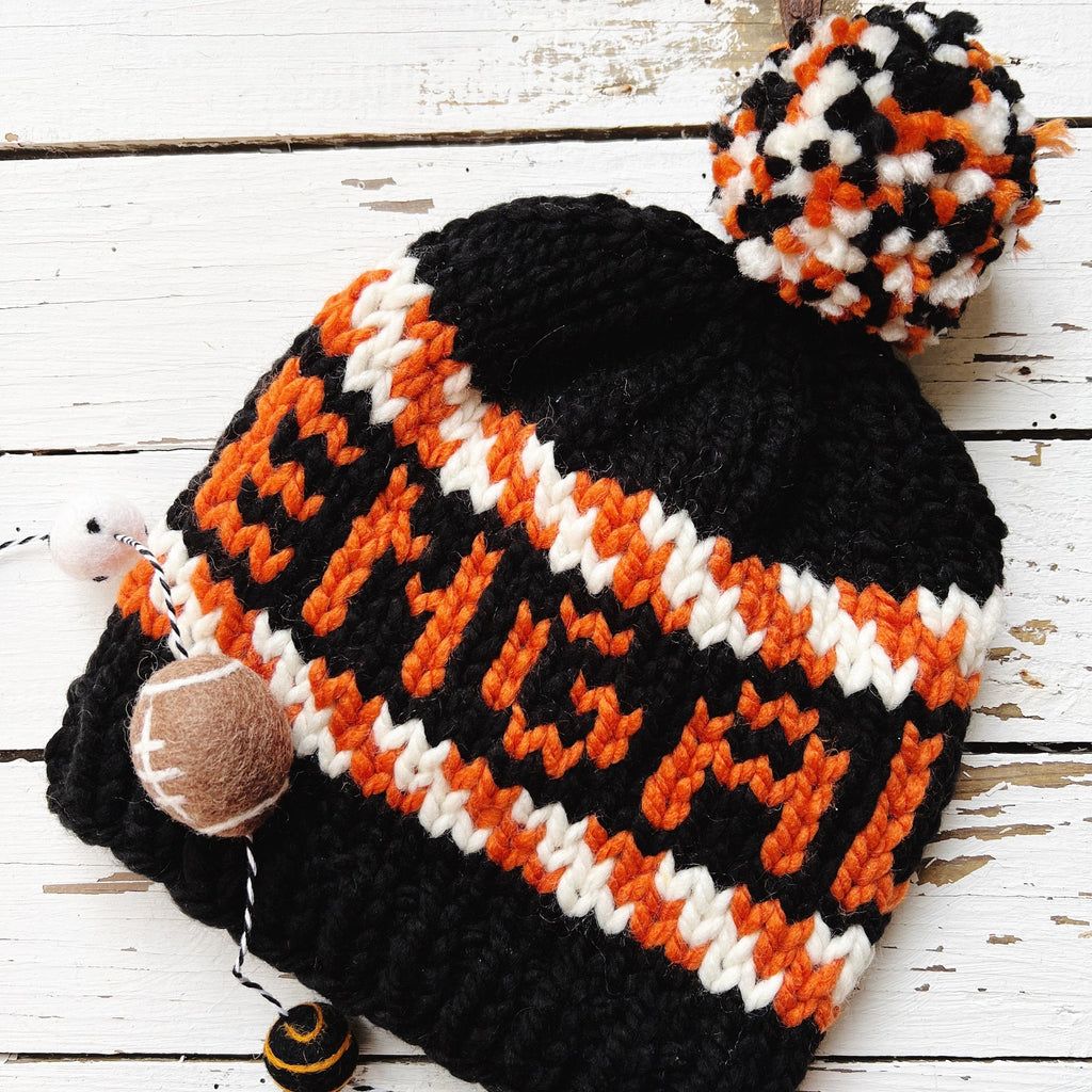 Hand-Knit Cincinnati Football Beanie