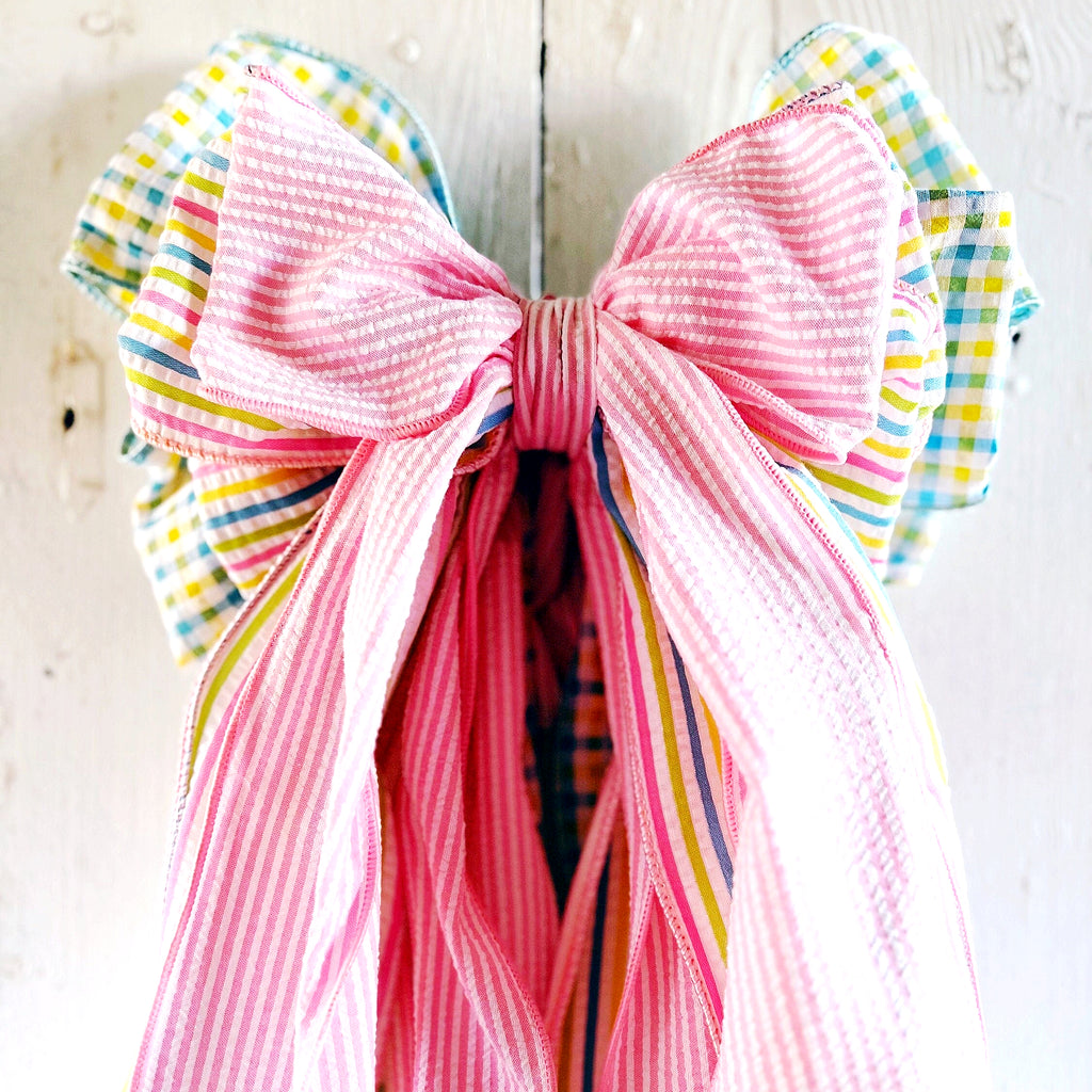 Oversized Bows - Large Seersucker And Plaid Easter Bow 