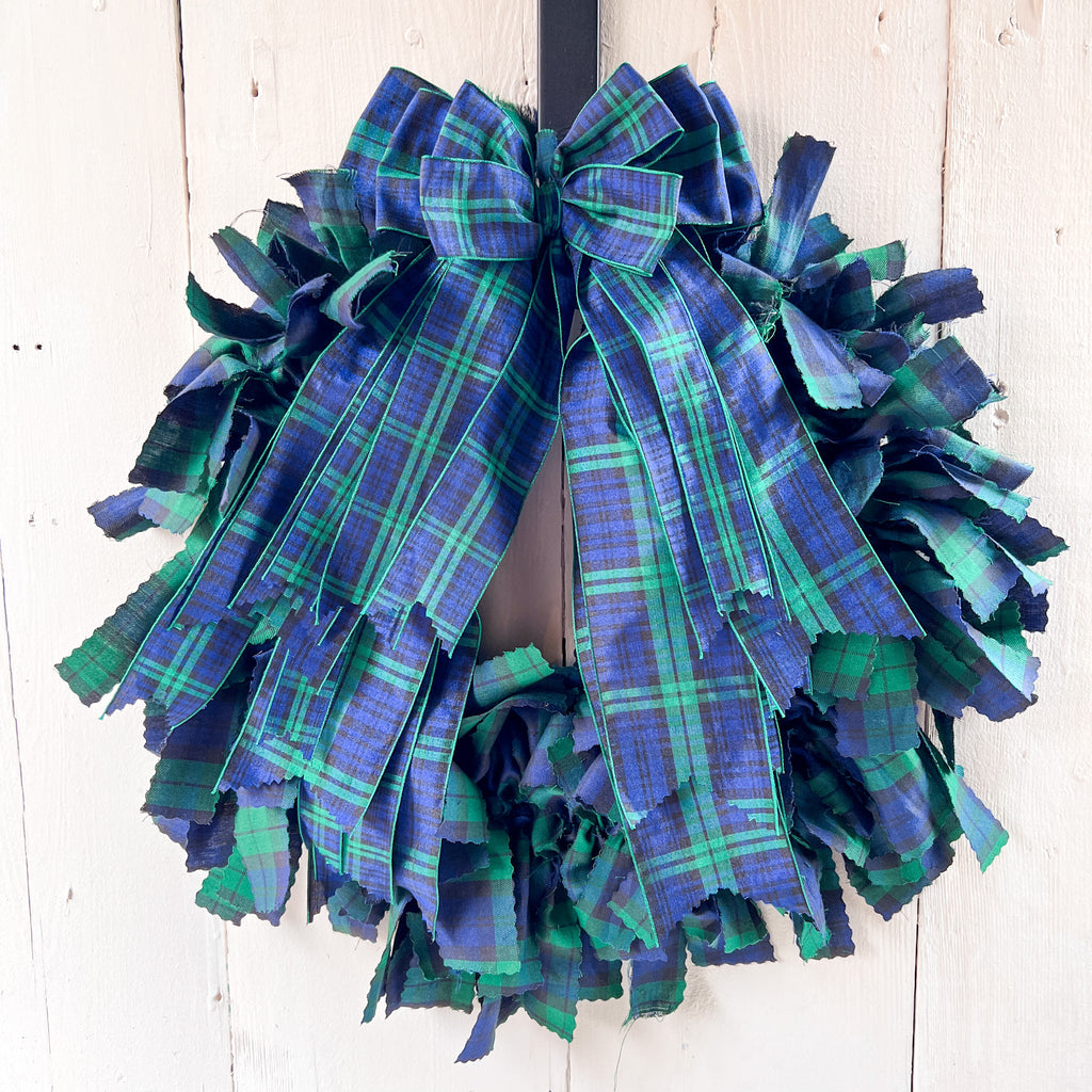 Black Watch Tartan Bow Rag Wreath