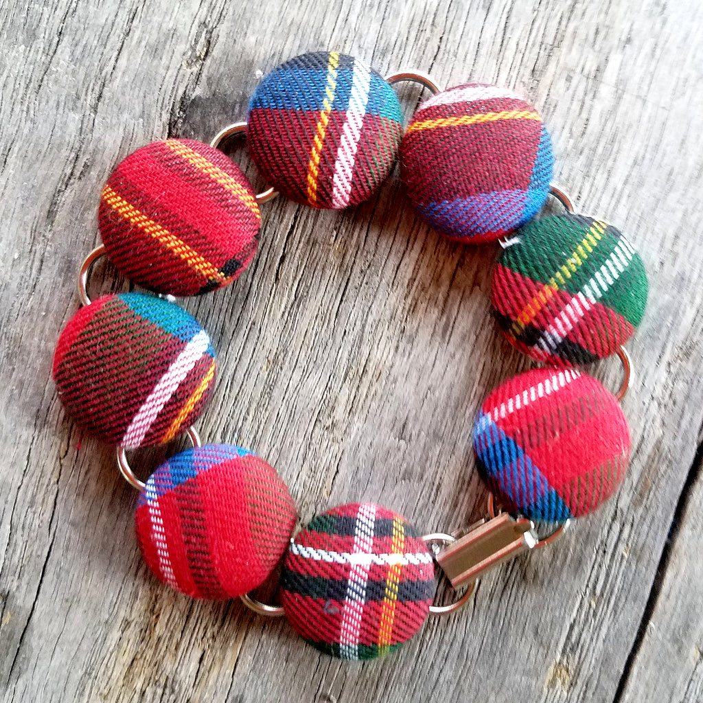 Bracelets - Handmade Red Plaid Statement Bracelet 