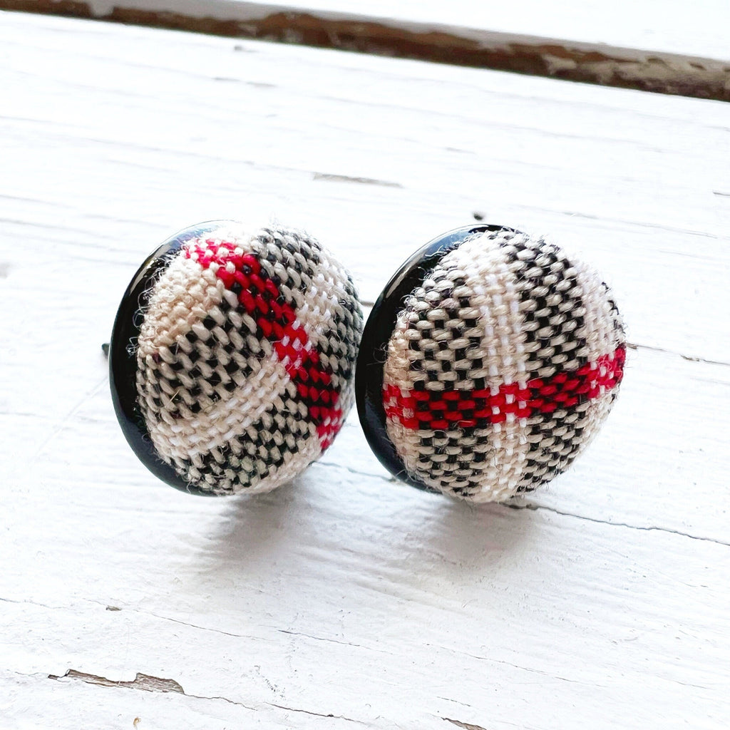 Earring Studs - Bezel Plaid Stud Earrings In Brown Check 