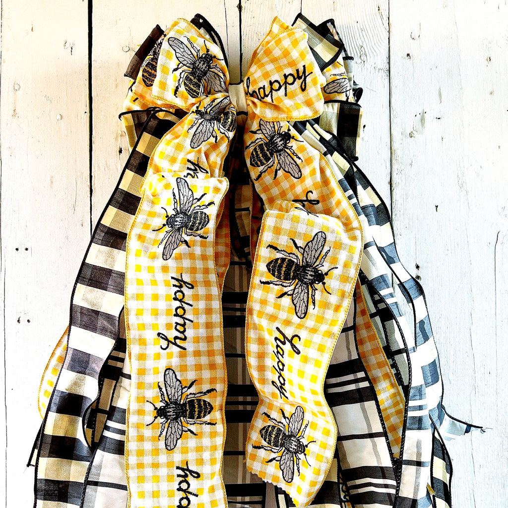 Oversized Bows - Bee Plaid Spring Wreath Bow 