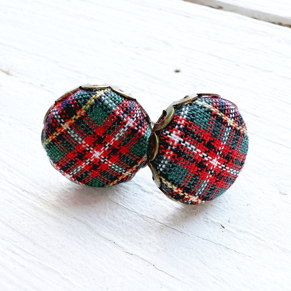 Scalloped Royal Stewart Tartan Plaid Stud Earrings 