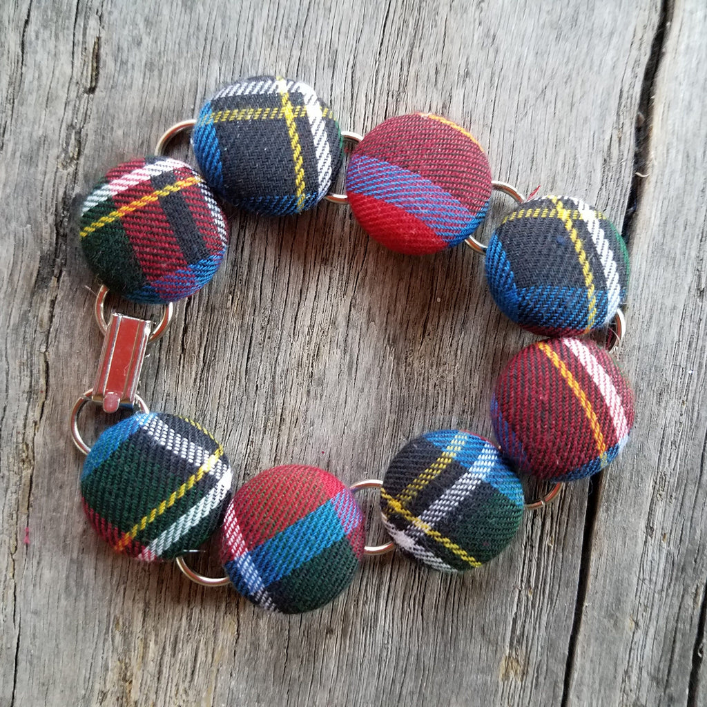  Plaid Link Bracelet - Tartan Plaid  Silver Chunky Jewelry