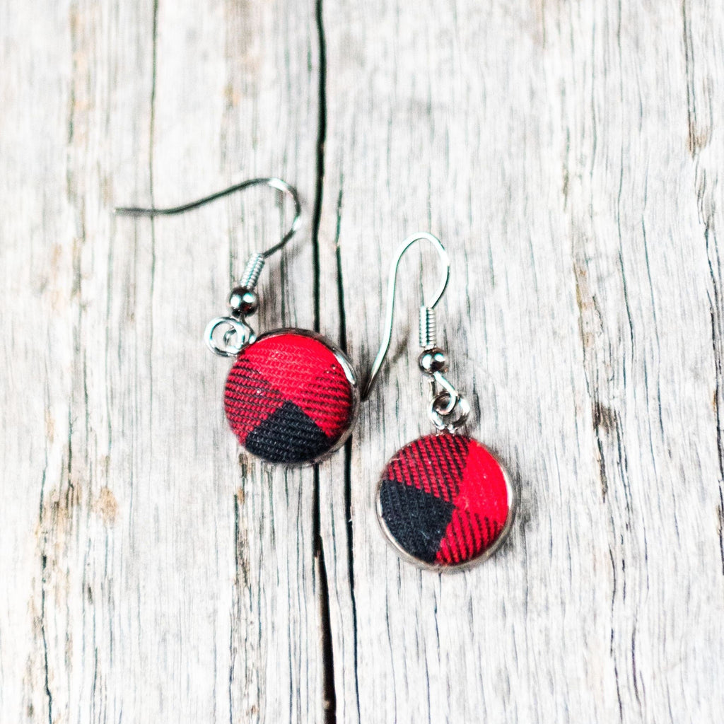 Wire Drop Earrings - Buffalo Plaid Dangle Earrings