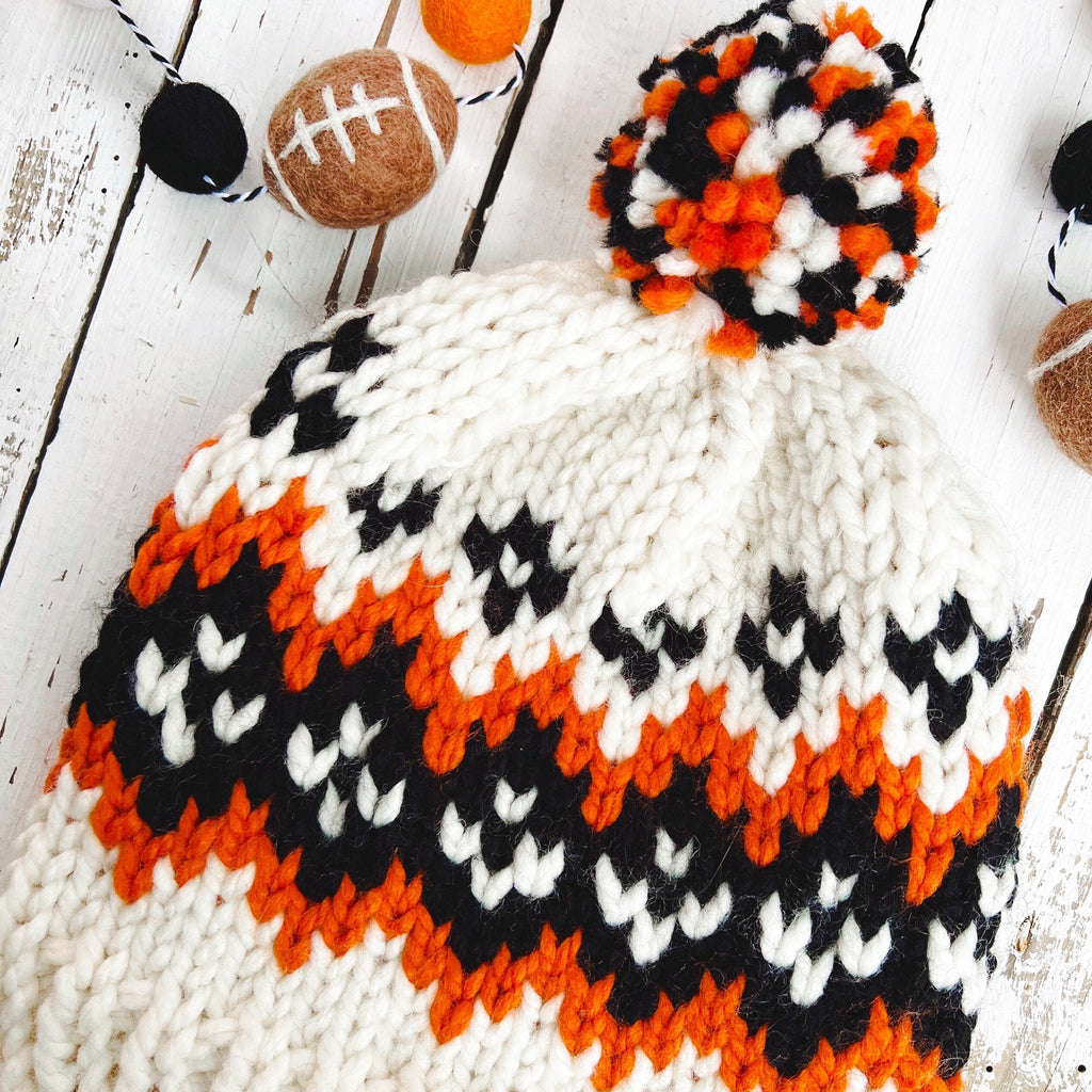 Chunky Hand Knit Orange & Black Winter Hats