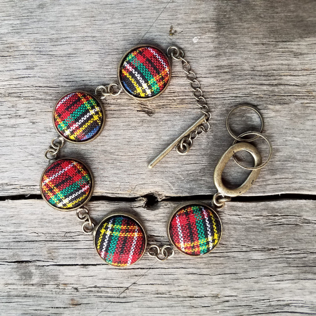 Vintage Style Royal Stewart Tartan Adjustable Link Bracelet