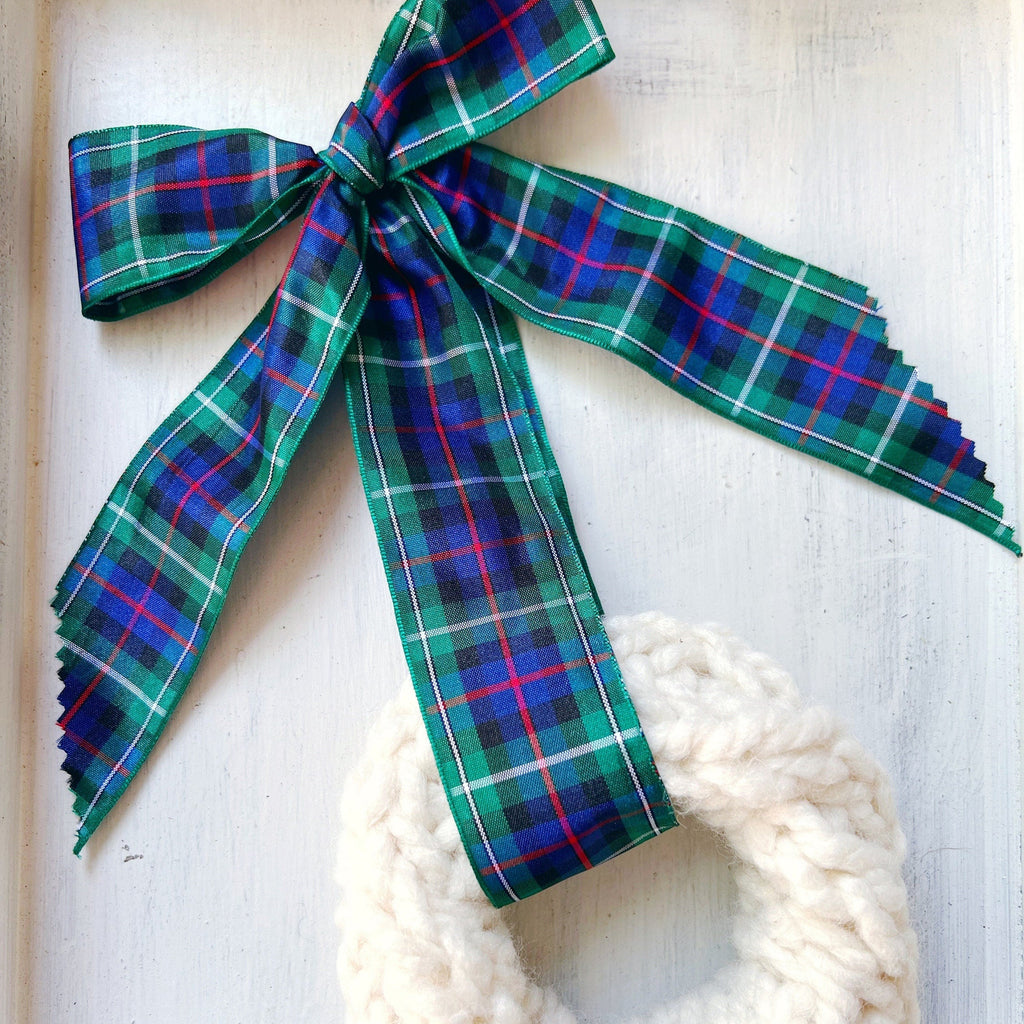 Knit Wreath Ornaments - Hand Knit Plaid Wreath Ornament