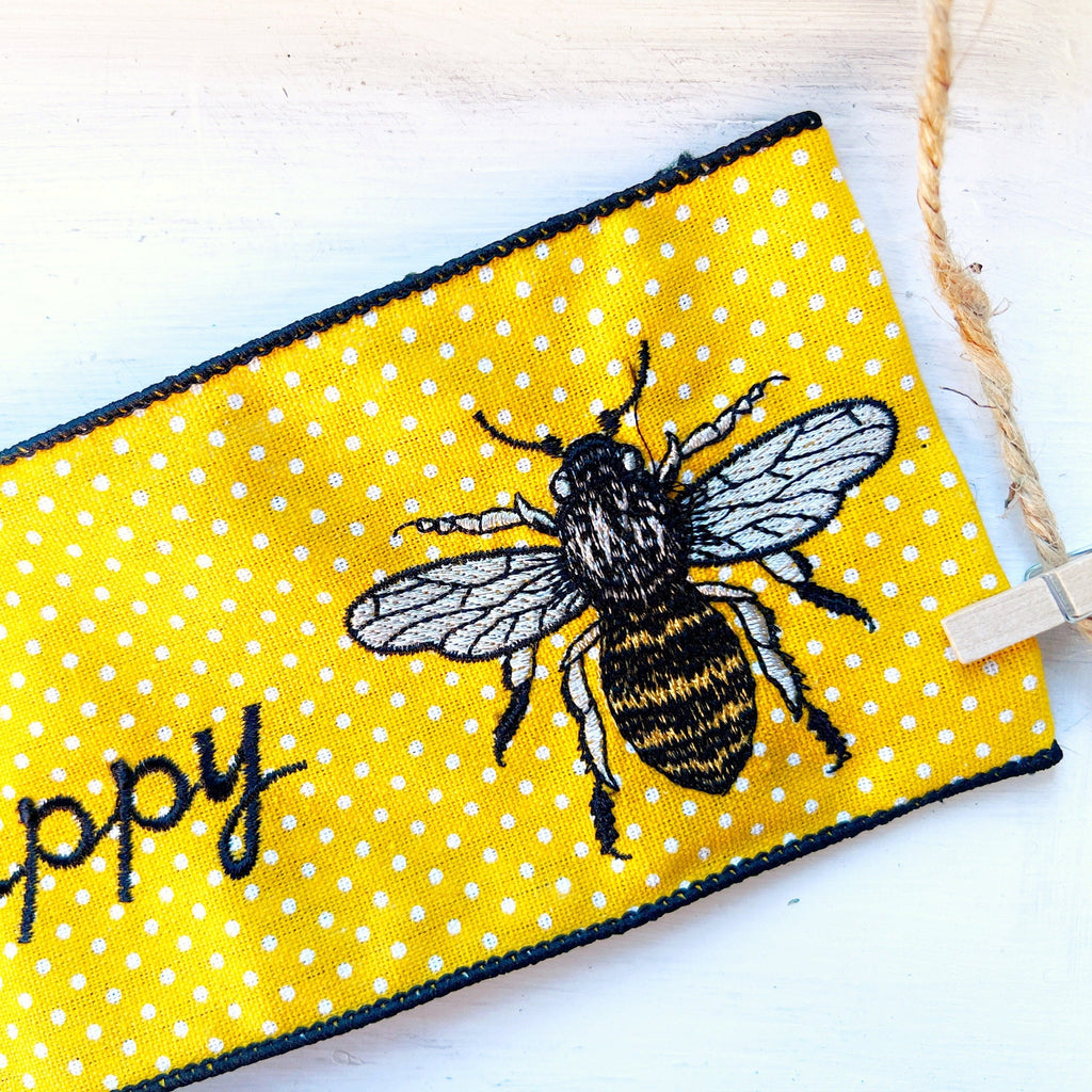 Designer Yellow Black Bee Happy Spring Ribbon 