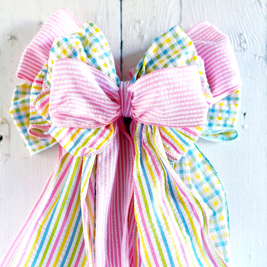 Oversized Bows - Large Seersucker  Plaid Easter Bow 