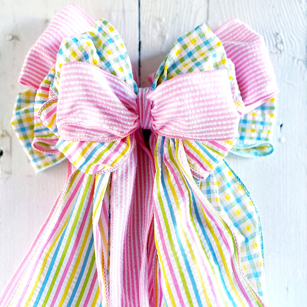 Oversized Bows - Large Seersucker And Plaid Easter Bow