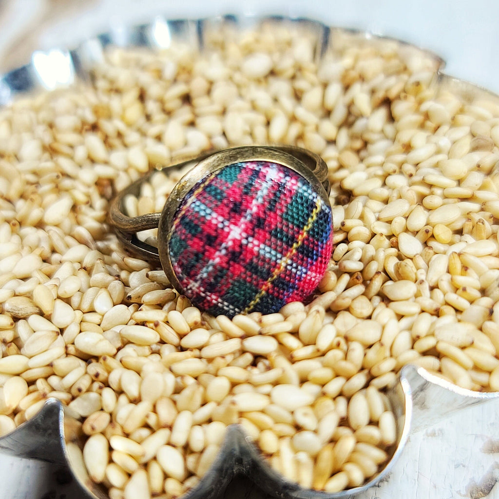 Rings - Handmade Plaid Button Ring - Stewart Tartan