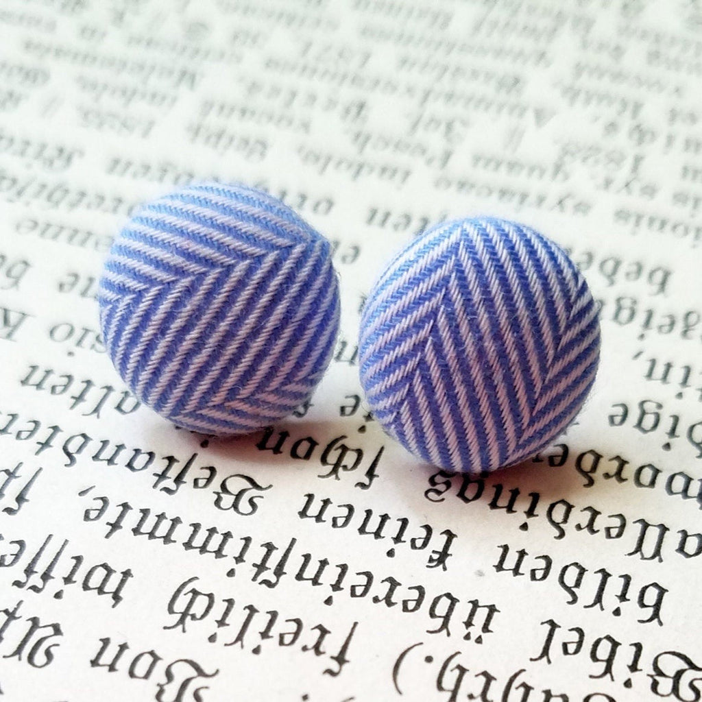 Earring Studs - Blue Herringbone Earrings 