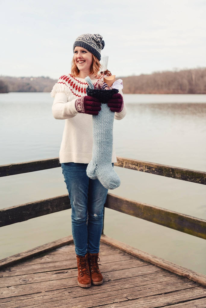 Ready To Ship Stockings - Blue Knit Christmas Stocking