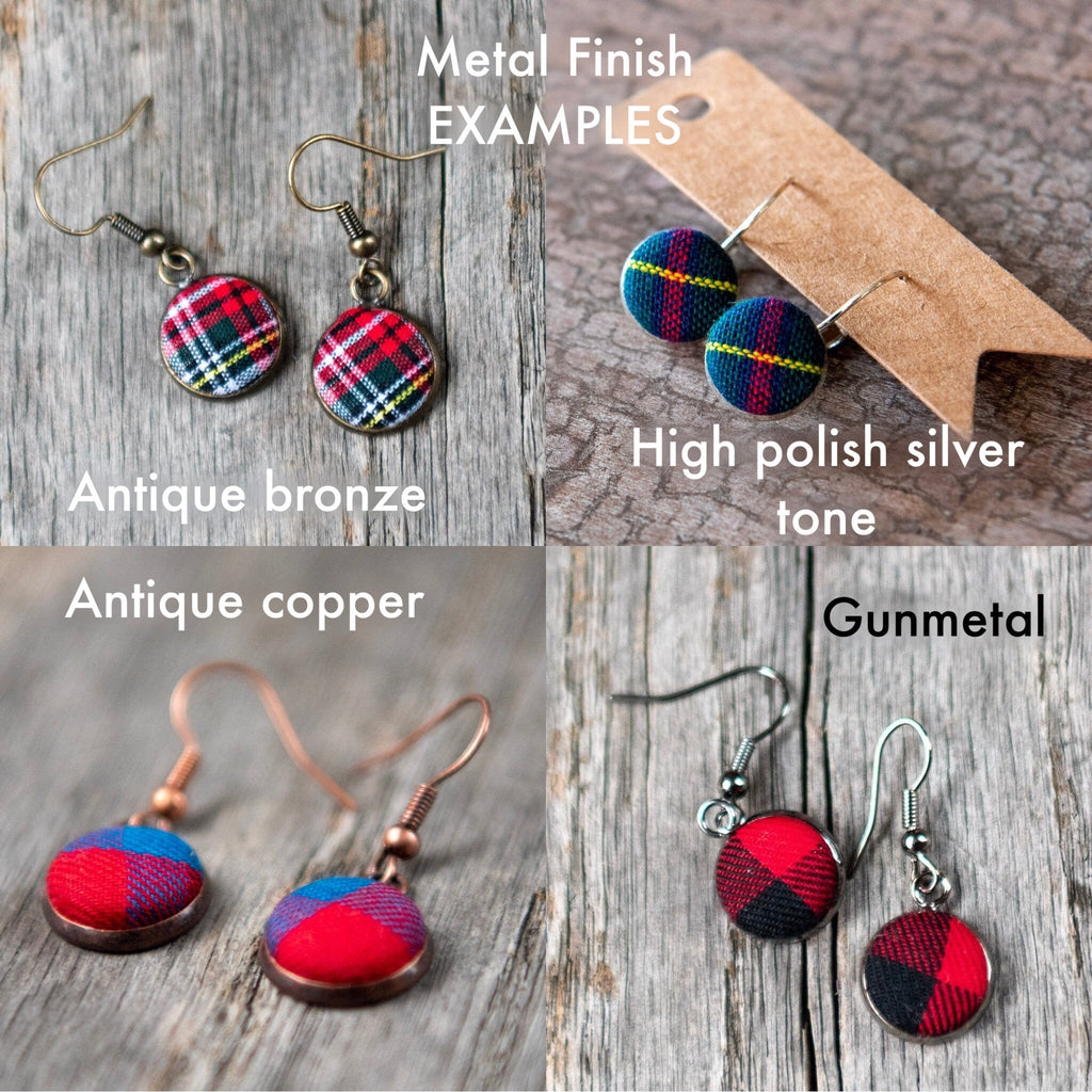 Classic Plaid Wire Drop Earrings - Black Watch Tartan