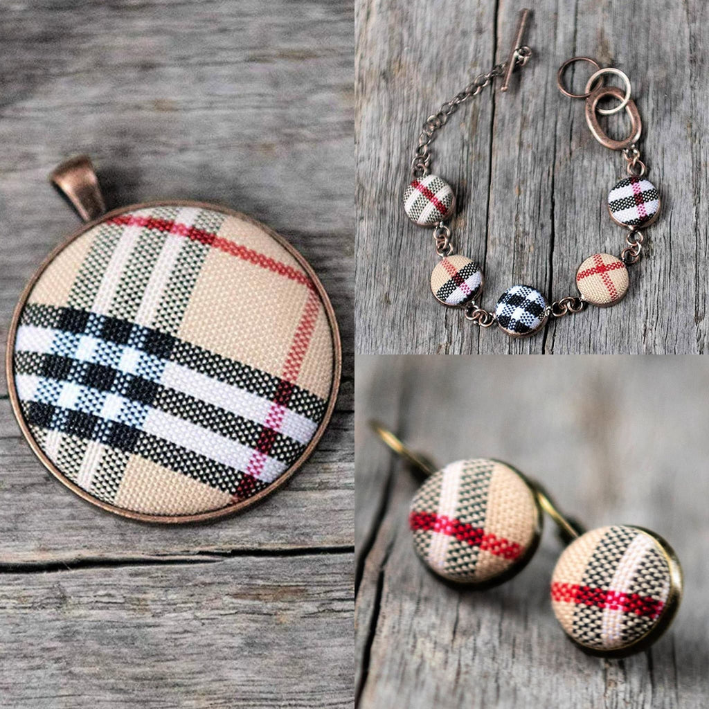 Jewelry Set - Brown Check Scottish Tartan Jewelry Set 