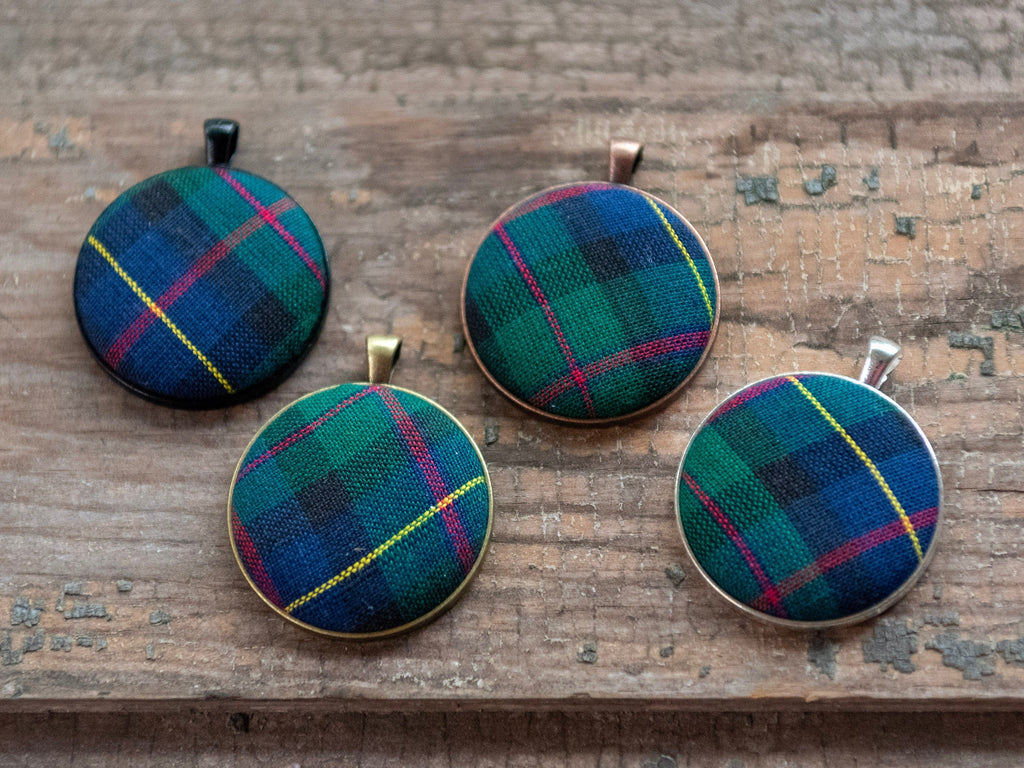 Necklace + Pendant - Large Blue Plaid Pendant 