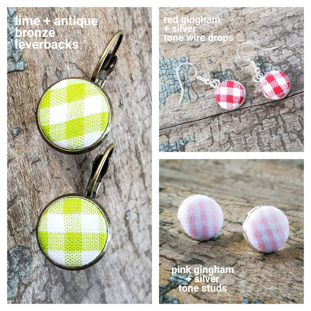 Lever Back Earrings - Gingham Dangle Drop Earrings