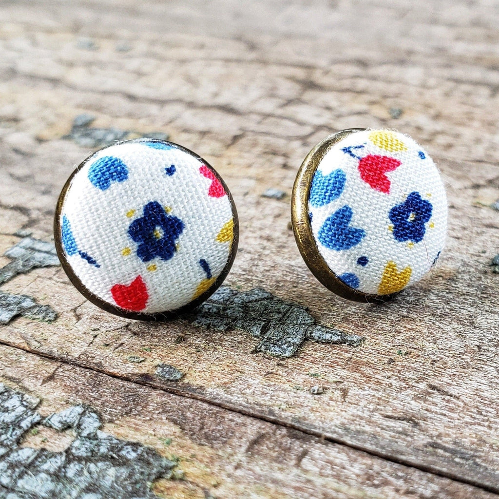 Tiny Flower Bezel Stud Earrings Set In Silver And Gold