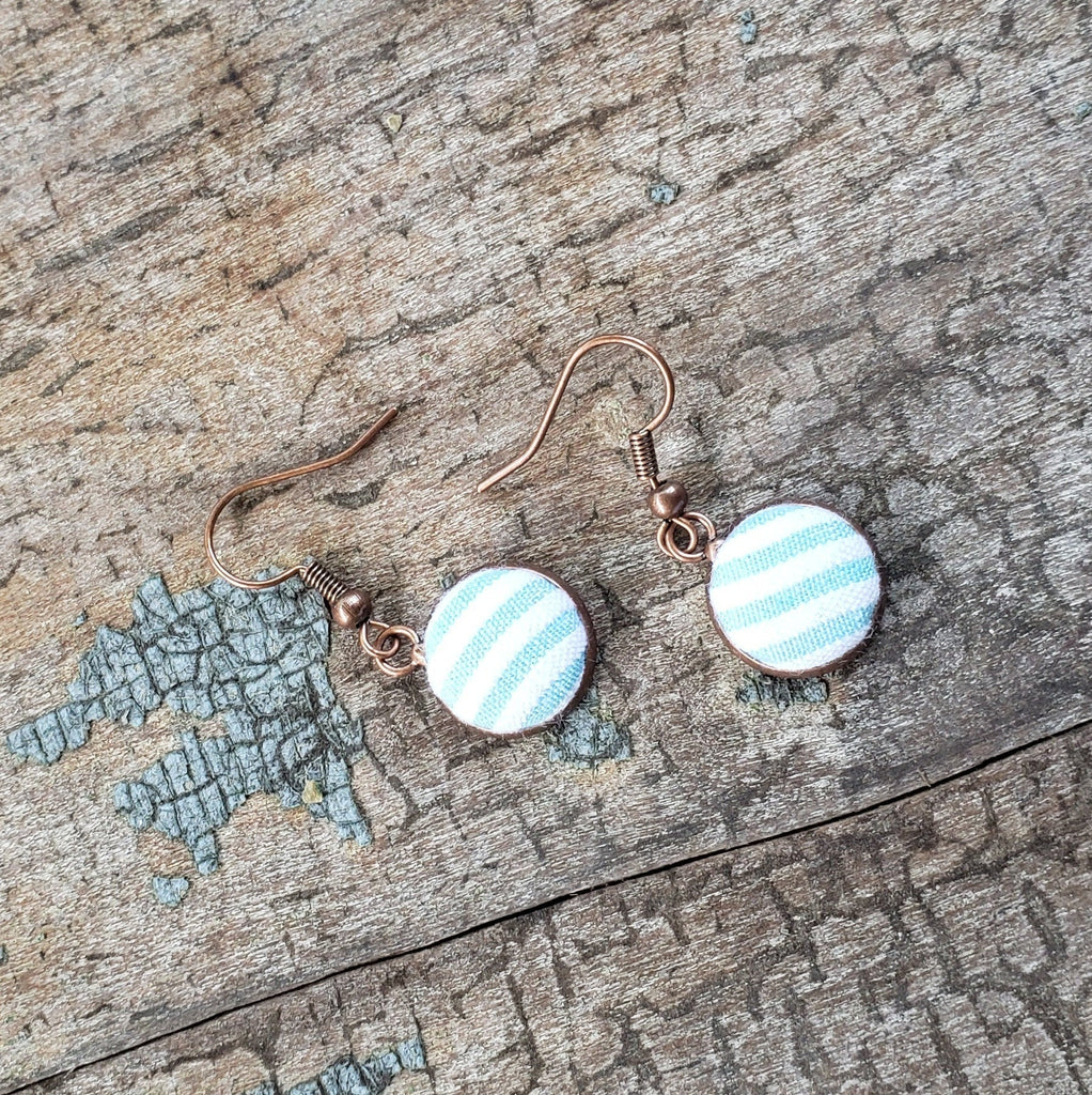 Wire Drop Earrings - Seersucker Stripe Dangle Earrings