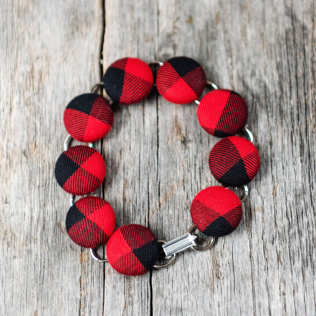 Bracelets - Buffalo Plaid Silver Link Bracelet