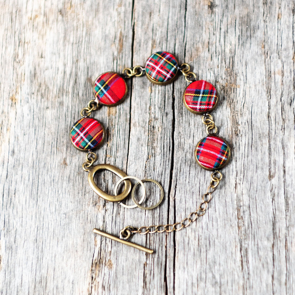 Vintage Style Red Plaid Bracelet - Stewart Royal Tartan 