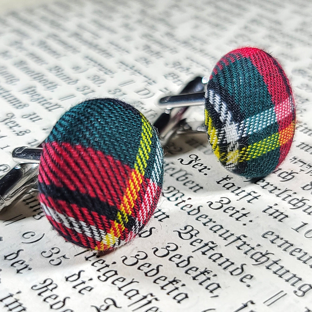 Multi Tartan Fabric Cufflinks 