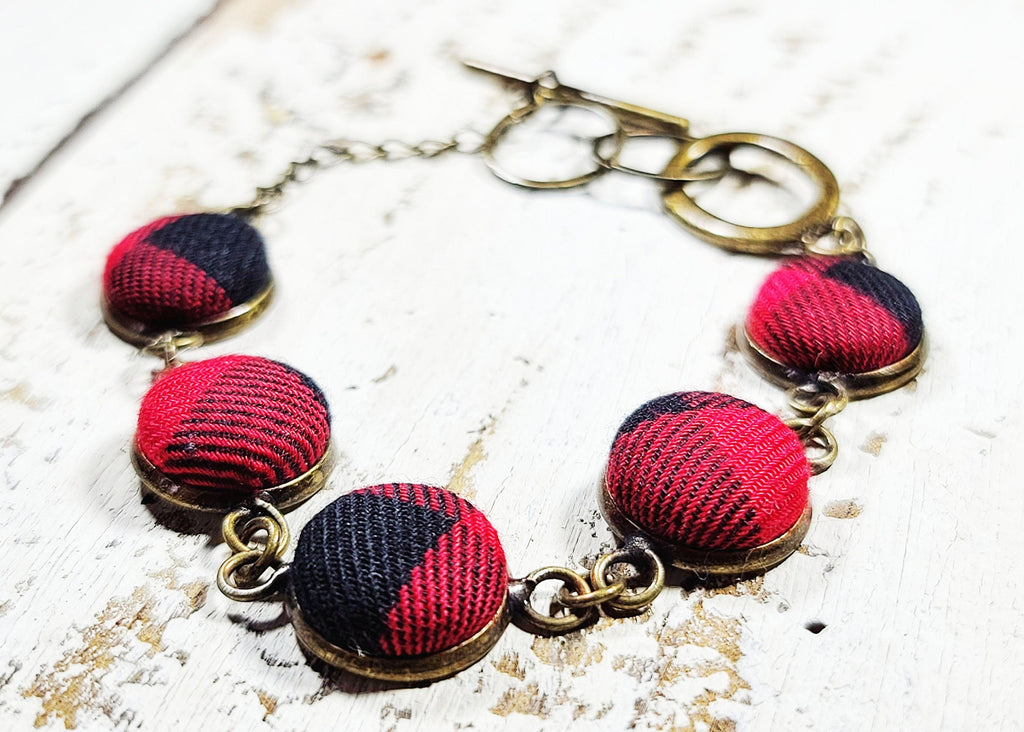 Adjustable Buffalo Plaid Toggle Bracelet 