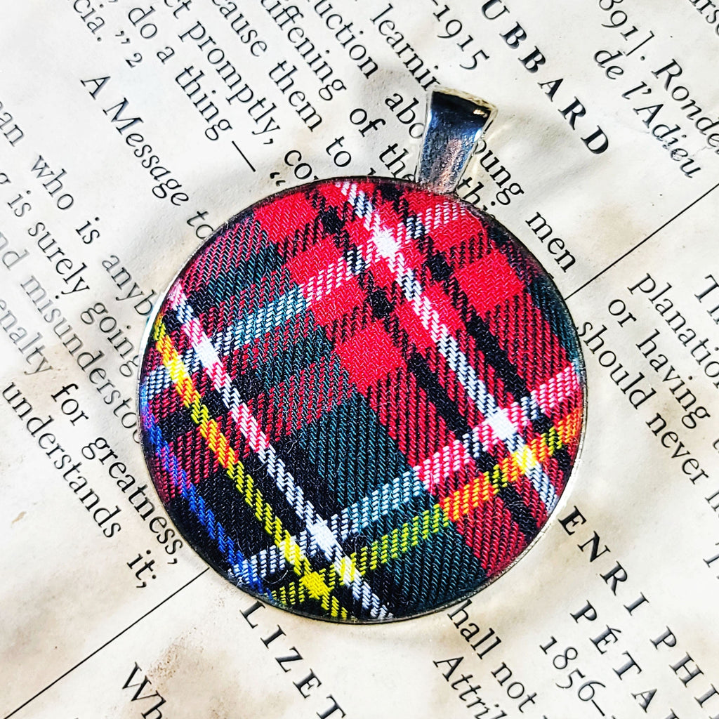 Scottish Stewart Black Tartan Plaid Pendant Necklace