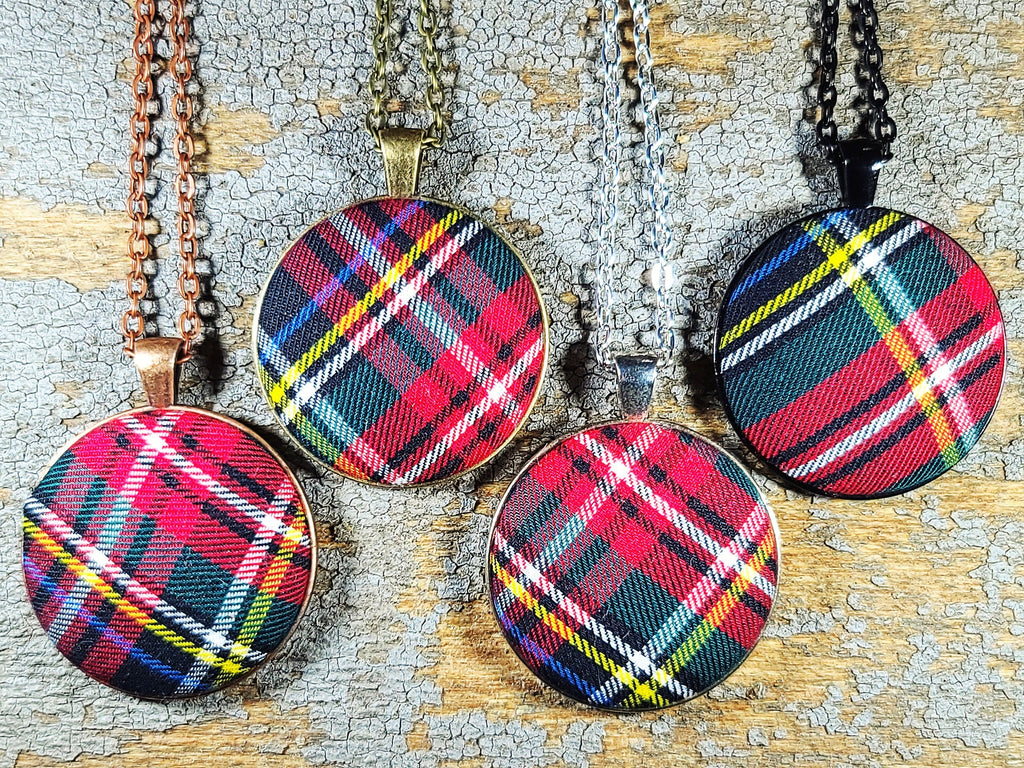 Necklace + Pendant - Stewart Black Tartan Design